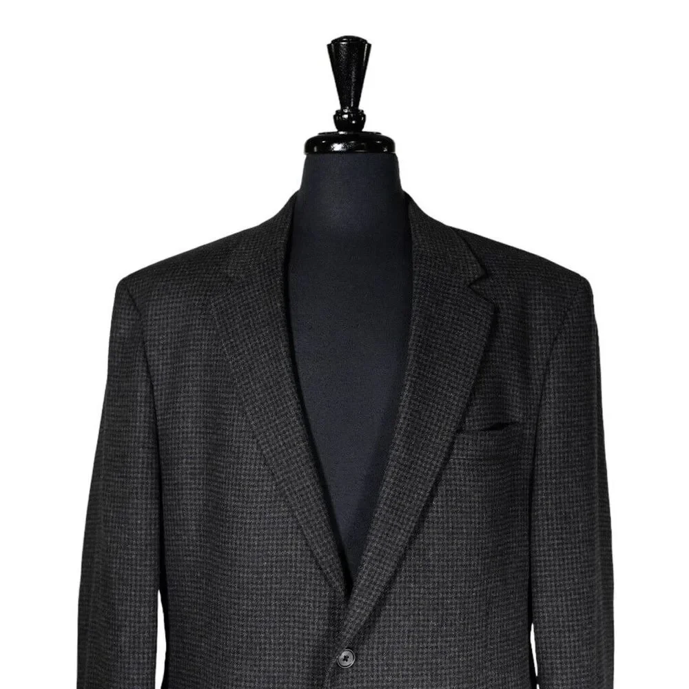 Jos. A. Bank Mens Blazer Gray Blue Check Camel Hair Lined Jacket Sport Coat 44L